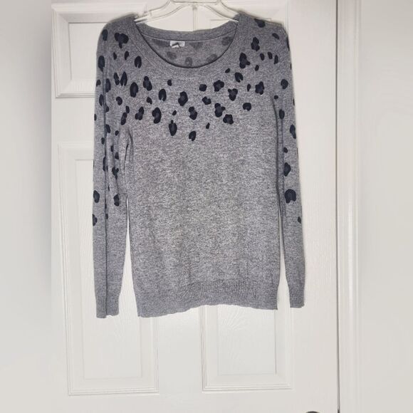 Halogen LP Gray Leopard Print 100% CASHMERE Crew Neck LngSlv Women’s Sweater - Picture 1 of 6